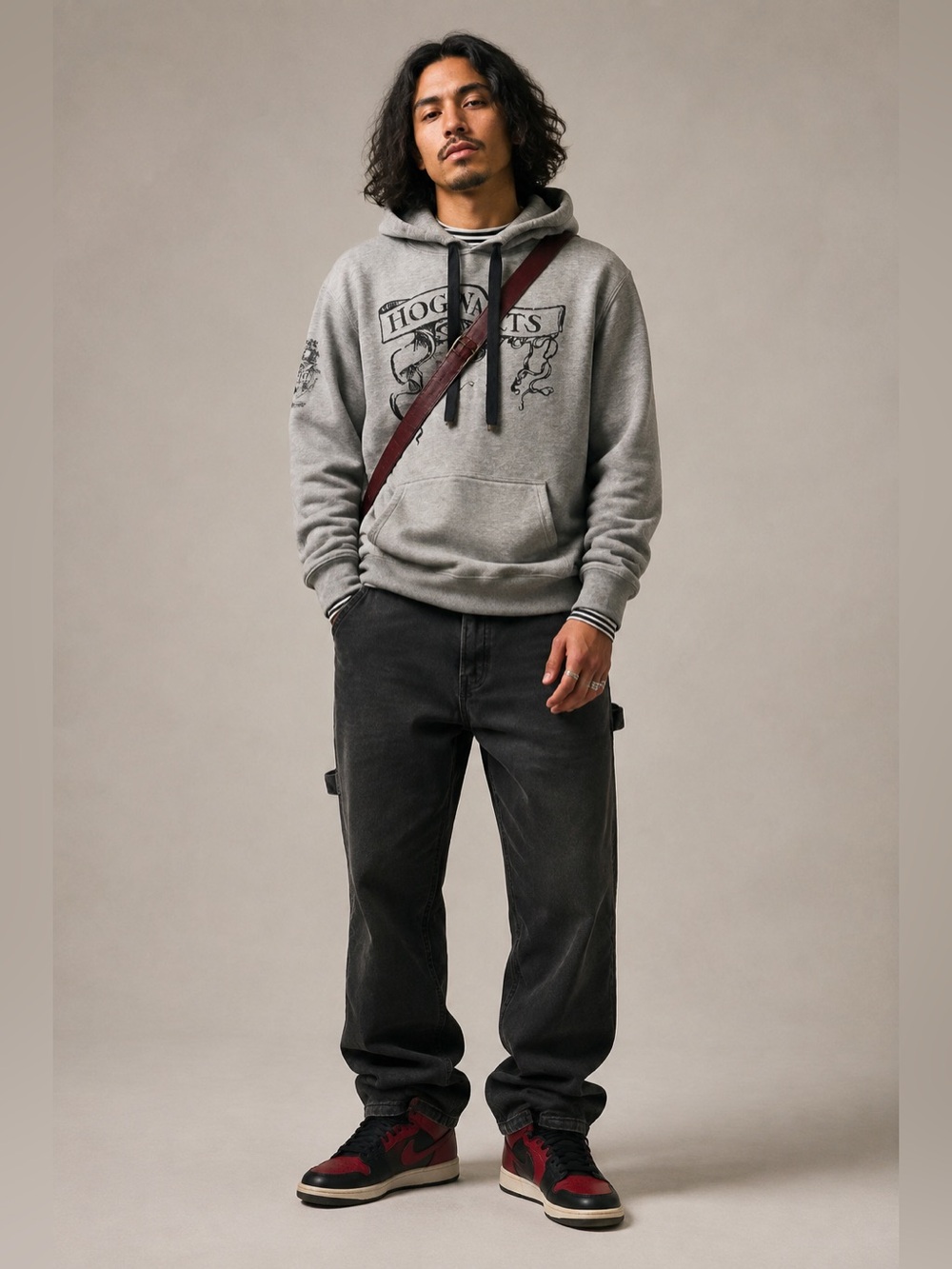 Harry Potter Hogwarts Gray Graphic Pullover Hoodie Size M